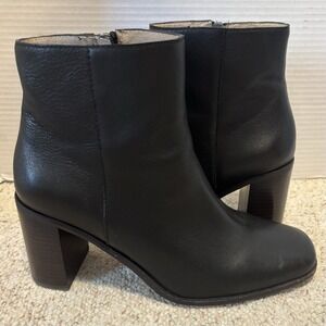 Madewell Leather Ankle Boots Black Size 9.5  3" Block Heel - Classic